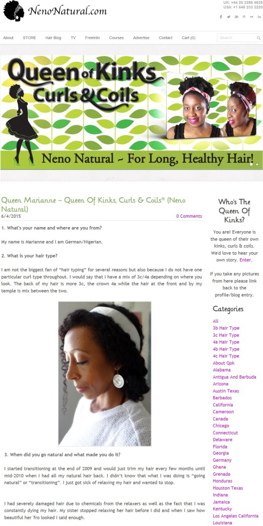 Feature story on NenoNatural.com Queen of Kinks Curls & Coils